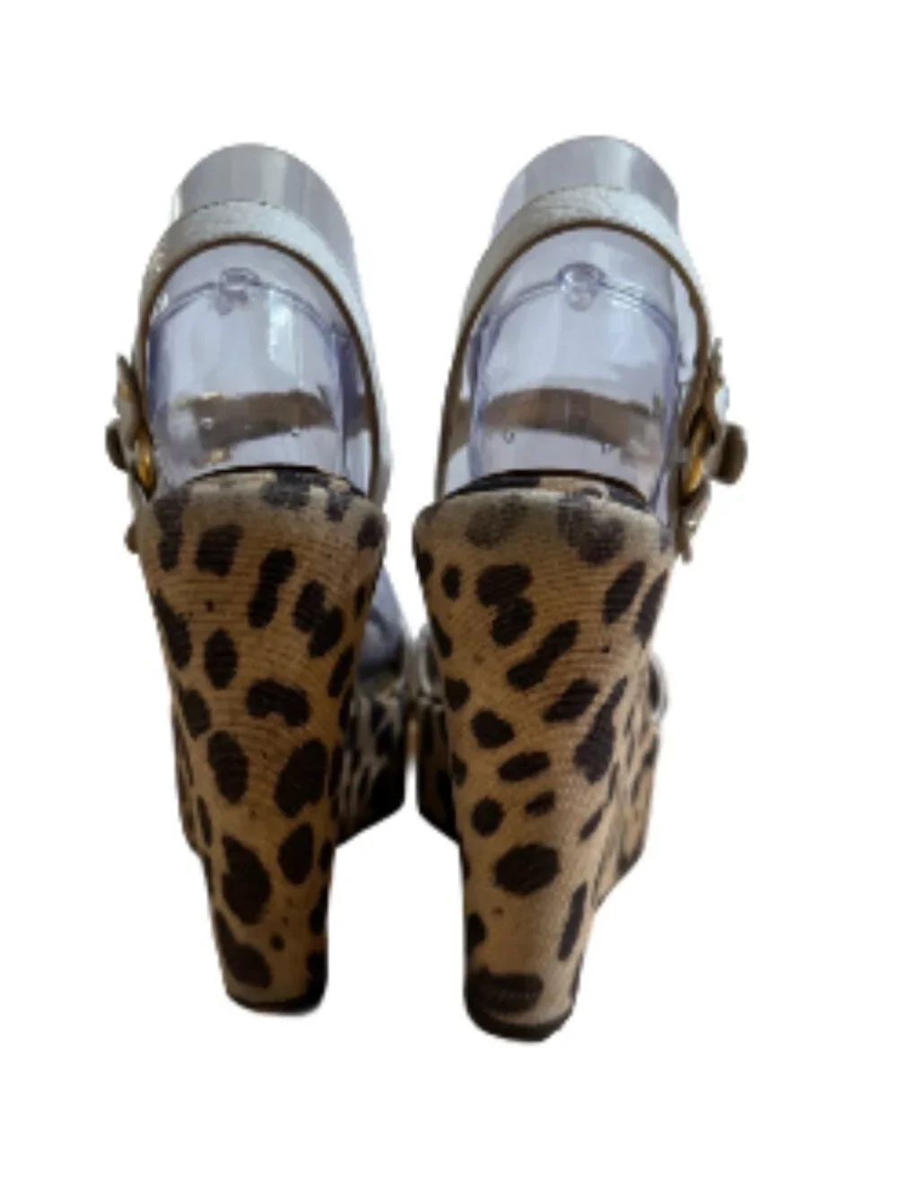 Dolce & Gabbana Leopard Print Canvas Leather Platform Wedge Sandals - VINTAGE!